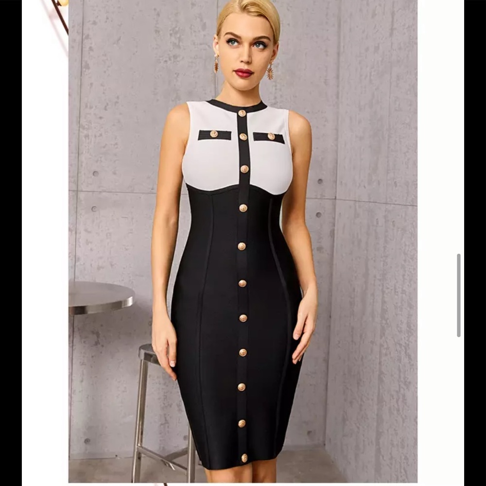 🎉New 2022 Knee Length Bodycon Bandage Sleeveless Button Dress - Picture 6 of 13